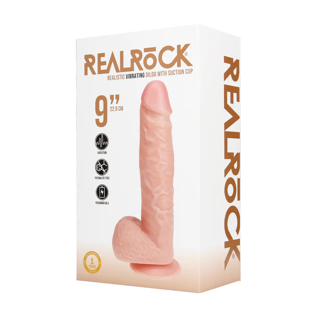 RealRock Straight Realistic Vibrating Dildo 9 Inch with Balls Light