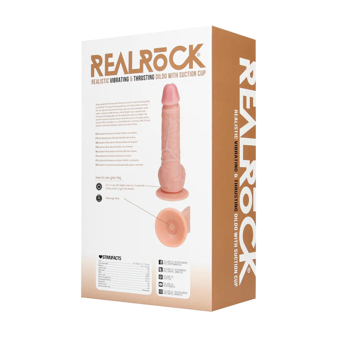 RealRock Straight Realistic Vibrating Thrusting Dildo with Balls 8 Inch Light