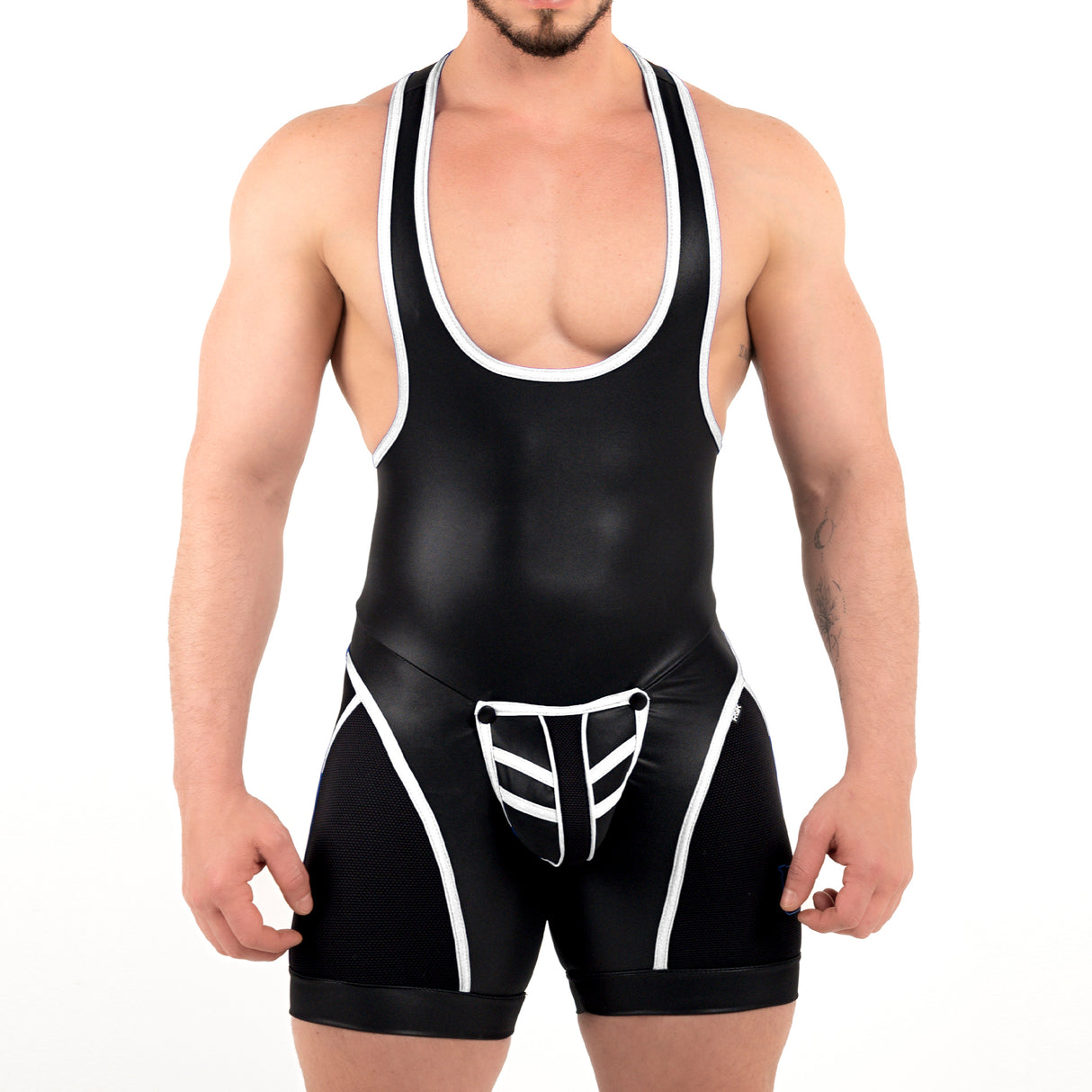 ROK Kinky Open Wrestler Singlet Black White