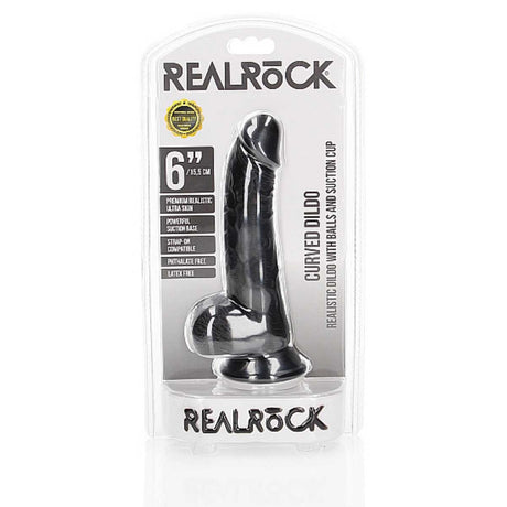 RealRock Curved Realistic Dildo with Balls 6 Inch Black