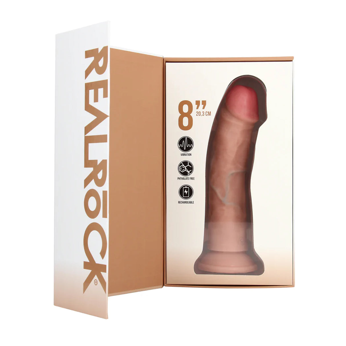 RealRock Curved Realistic Vibrating Dildo 8 Inch Light