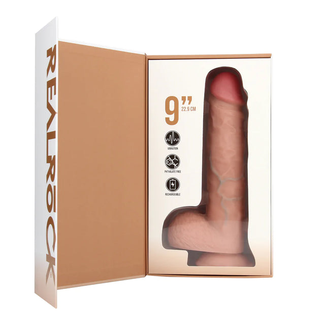 RealRock Straight Realistic Vibrating Dildo 9 Inch with Balls Light