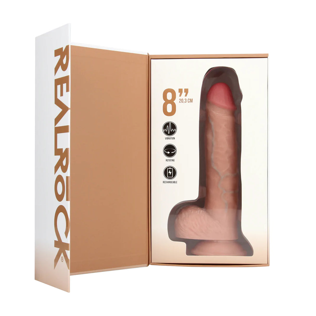 RealRock Straight Realistic Vibrating Rotating Dildo with Balls 8 Inch Light