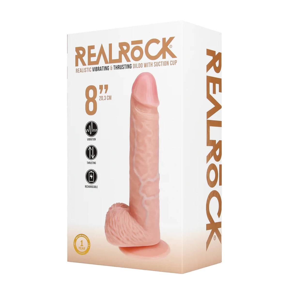 RealRock Straight Realistic Vibrating Thrusting Dildo with Balls 8 Inch Light