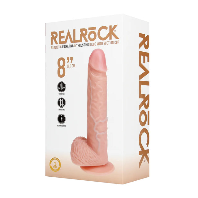 RealRock Straight Realistic Vibrating Thrusting Dildo with Balls 8 Inch Light