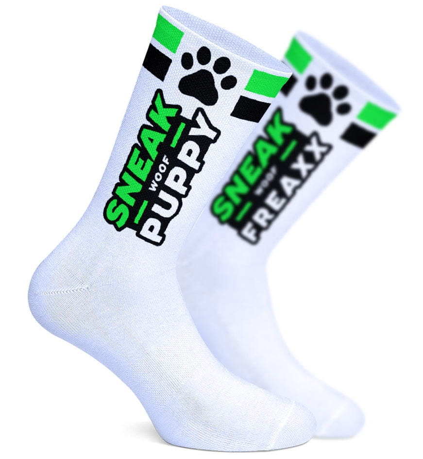 SNEAKFREAXX Puppy Socks White Neon Green