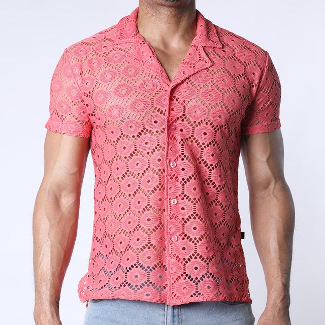 Timoteo Palmero Button Down Mesh Shirt Pink