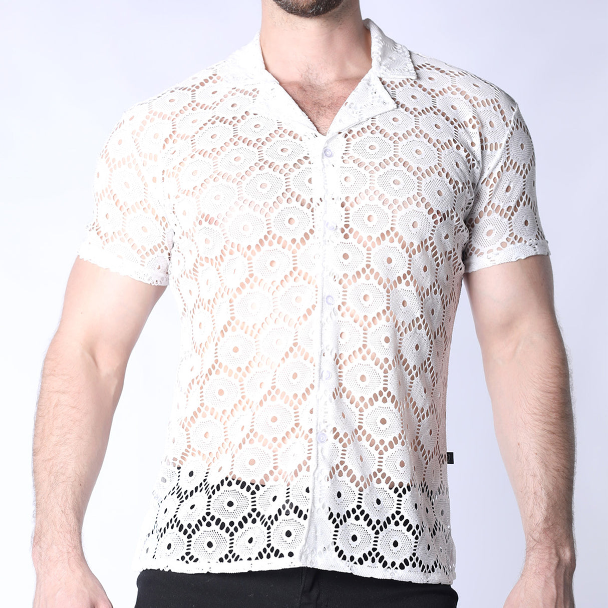 Timoteo Palmero Button Down Mesh Shirt White