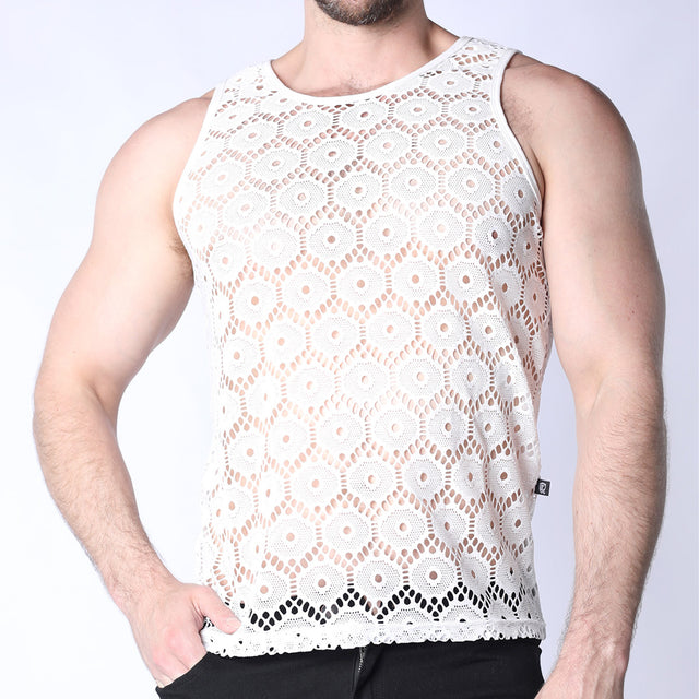 Timoteo Palmero Mesh Tank Top White