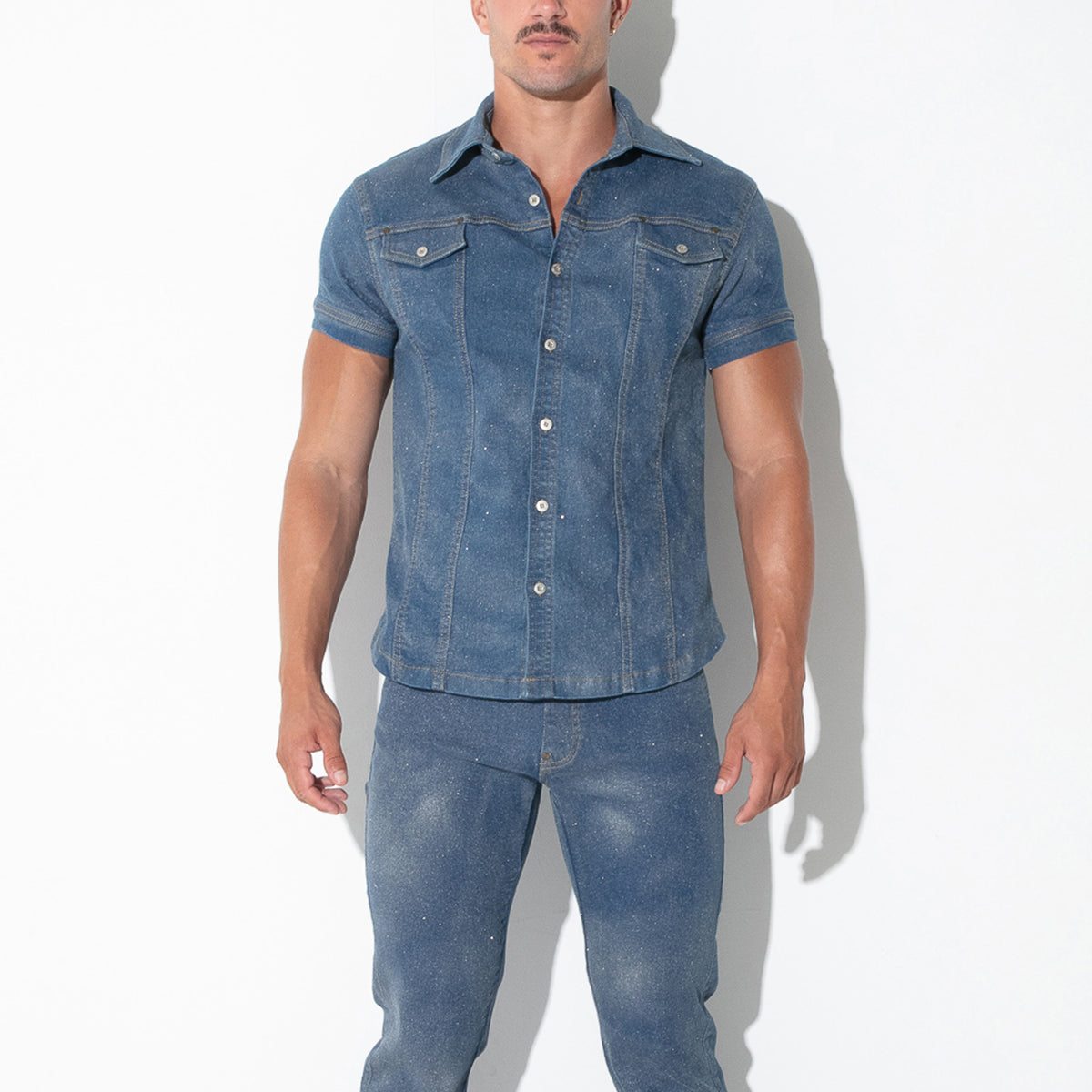 Code 22 Metallic Denim Shirt Silver