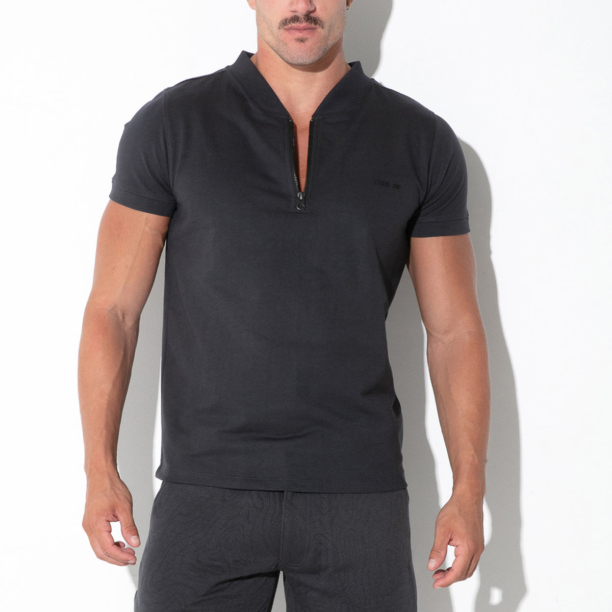 Code 22 French Terry Half Zip T Shirt Charcoal