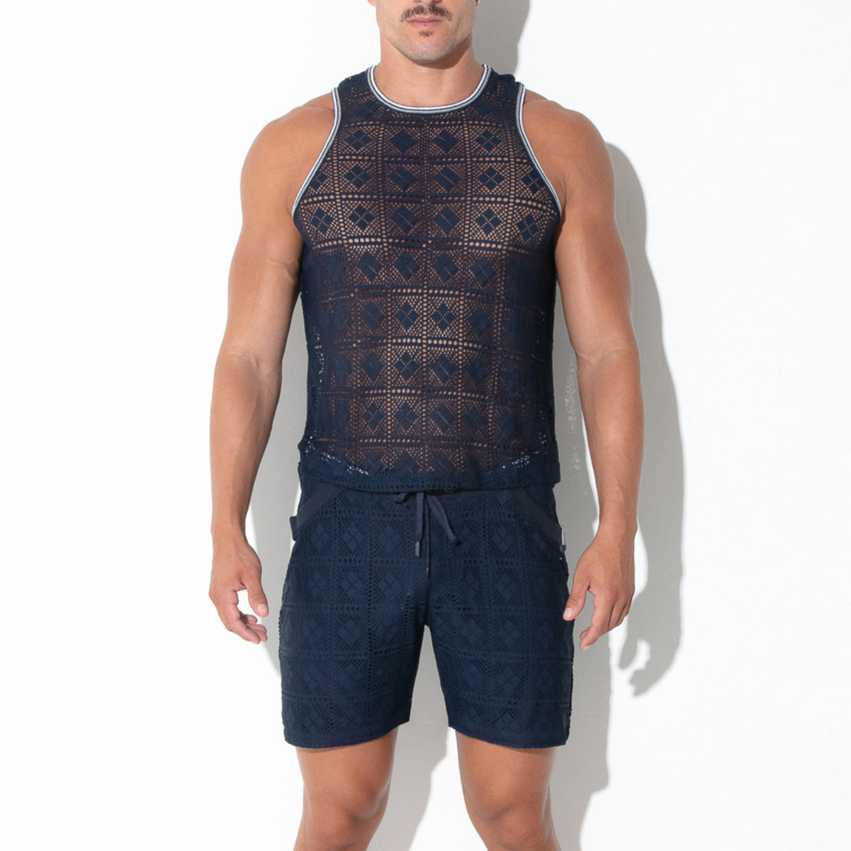 Code 22 Graphic Lace Tank Top Navy