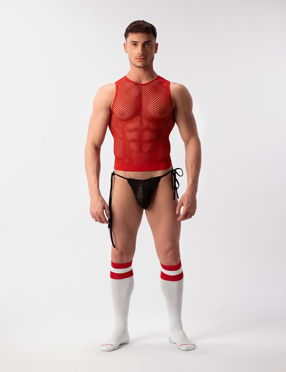 Barcode Berlin Fishnet Tank Top Stefano Red - FETCH