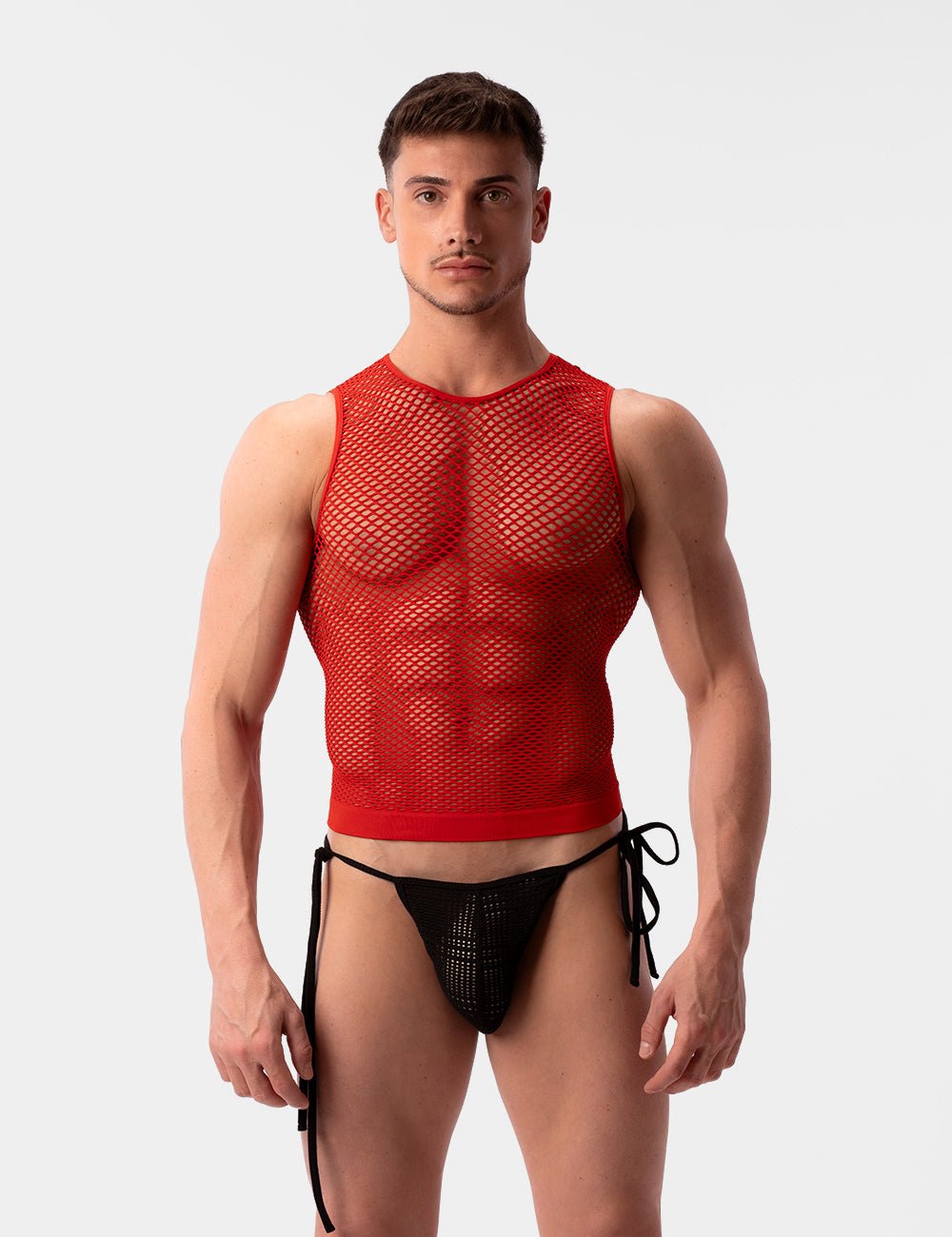 Barcode Berlin Fishnet Tank Top Stefano Red - FETCH