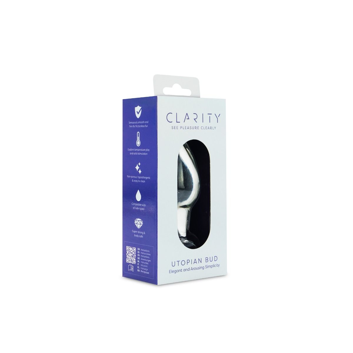 Clarity Utopian Bud Glass Butt Plug 3.5 Inch