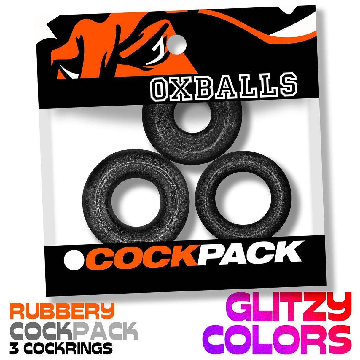 Oxballs Cockpack Cock Rings 3 Pack Black Mica
