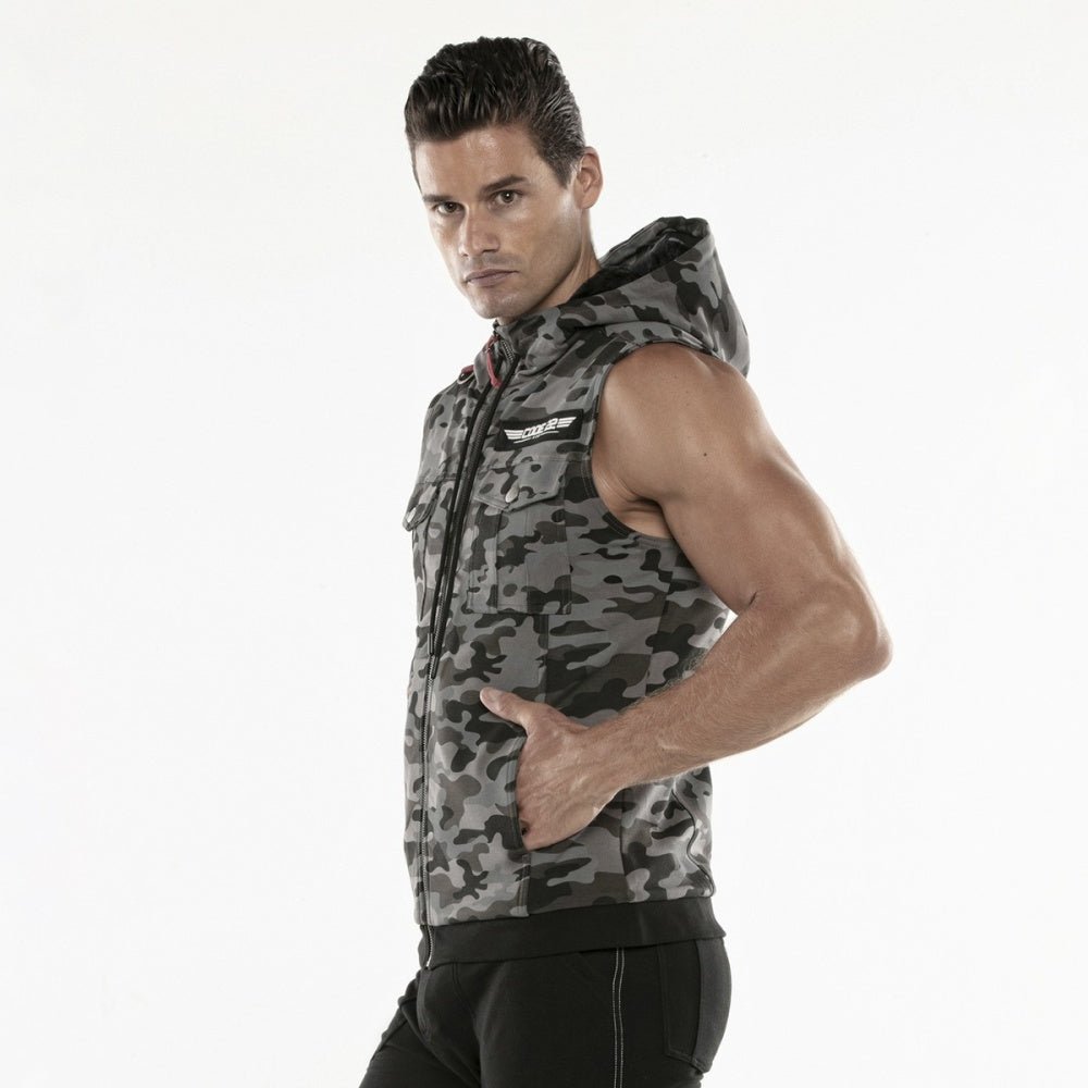 Code 22 Cargo Sleeveless Hoody Camo Grey - FETCH
