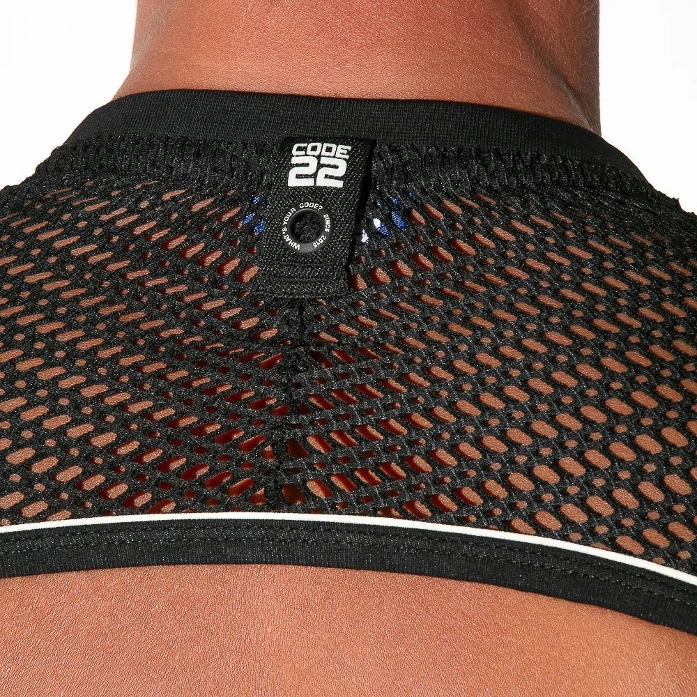 Code 22 Crochet Sleeve Micro Crop Top Black - FETCH