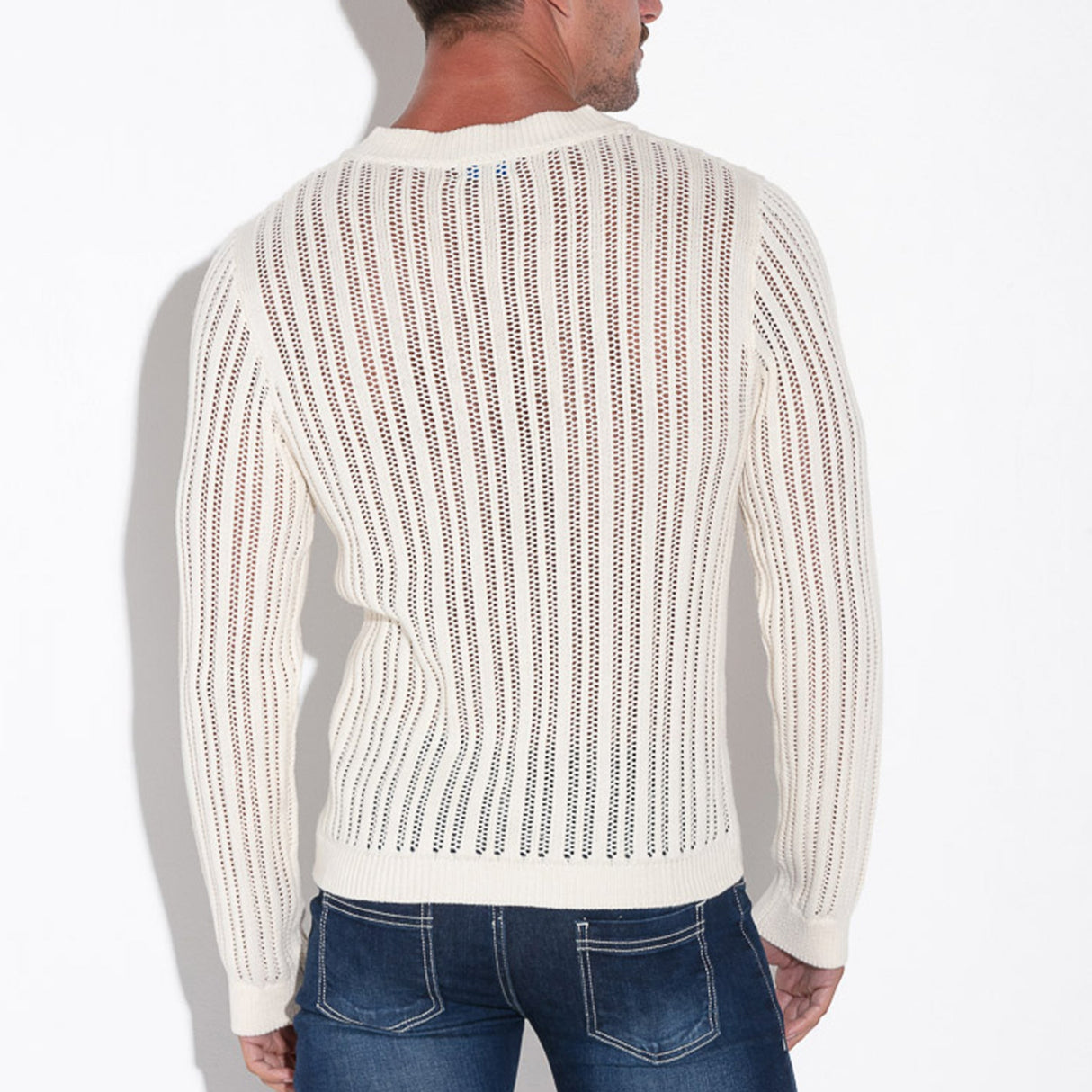 Code 22 Knitted Stripe Henley Sweater Off White - FETCH