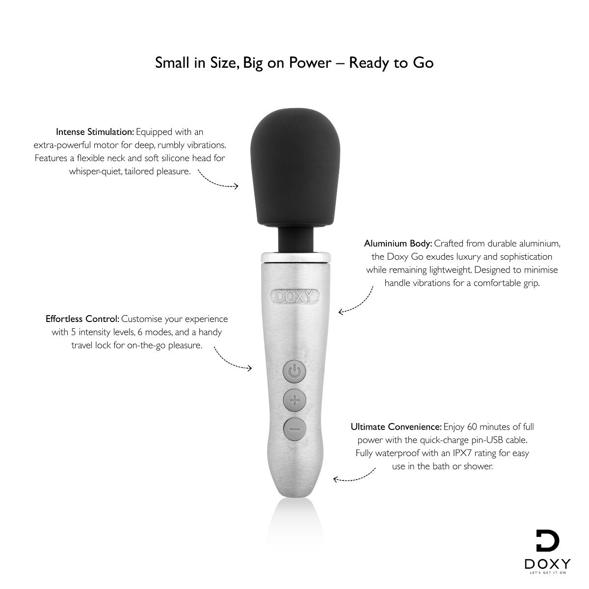 Doxy Go Mini Wand Massager Brushed Metal