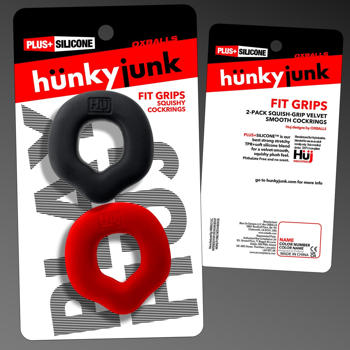 Hunkyjunk Fit Grips 2 Pack Cockrings Black Red