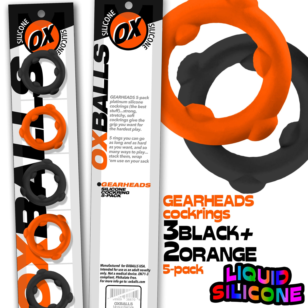 Oxballs Gearheads Cock Rings 5 Pack Orange Black