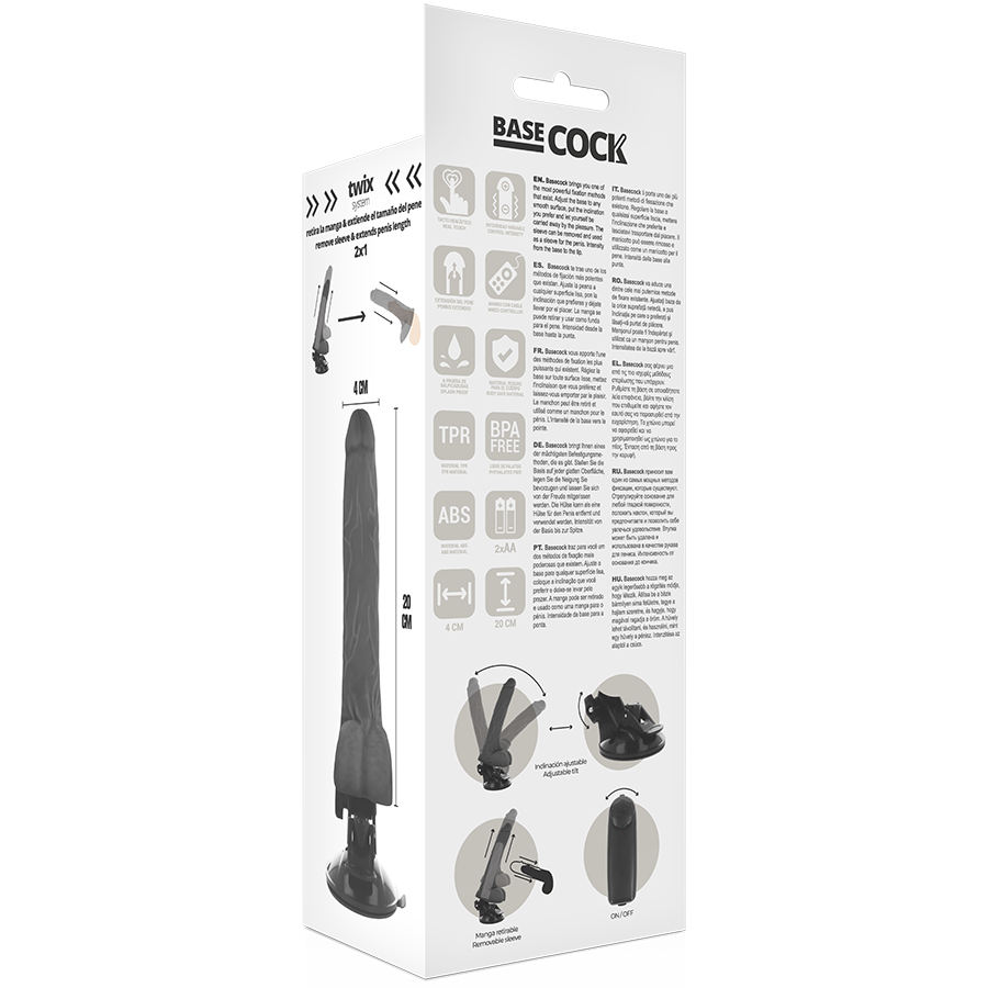 Basecock Realistic Vibrating Dildo with Remote 8 Inch Black