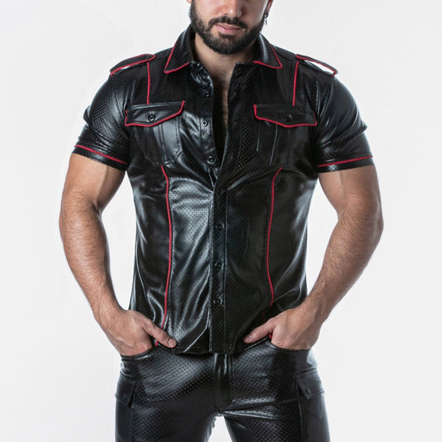 Locker Gear Punch Hole Leatherette Shirt Red