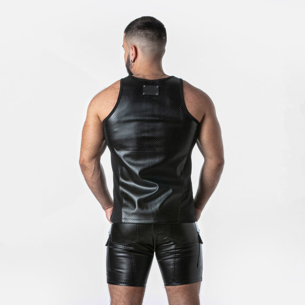 Locker Gear Punch Hole Leatherette Tank Top Black