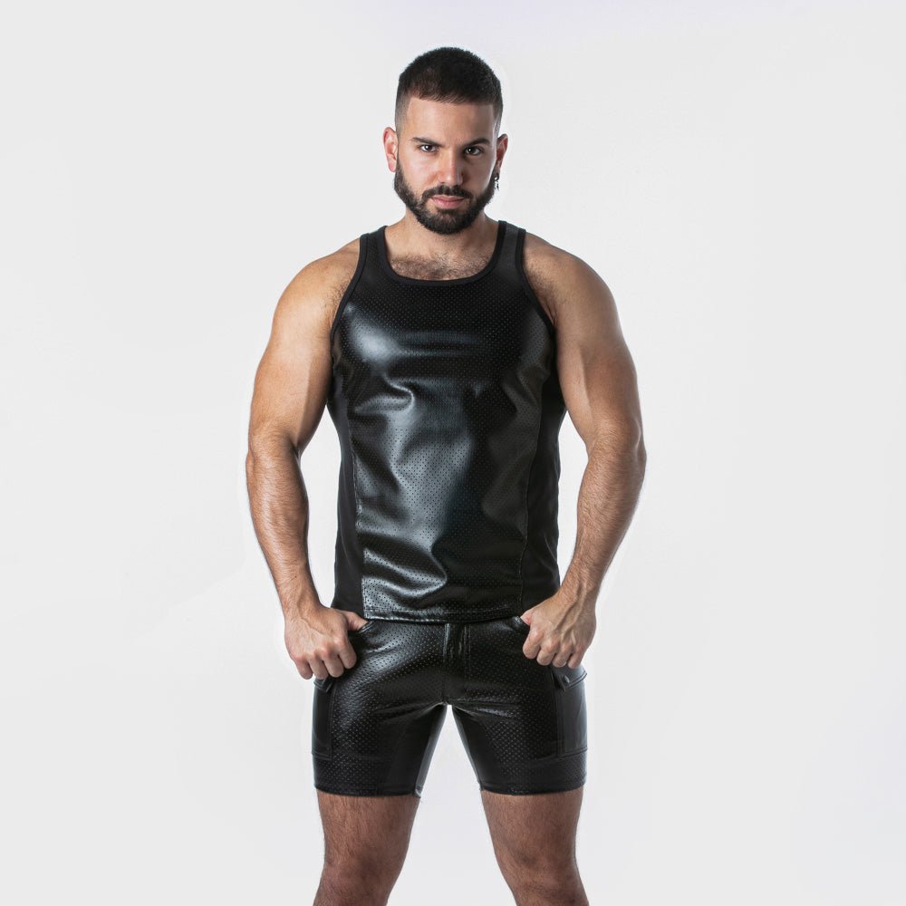 Locker Gear Punch Hole Leatherette Tank Top Black