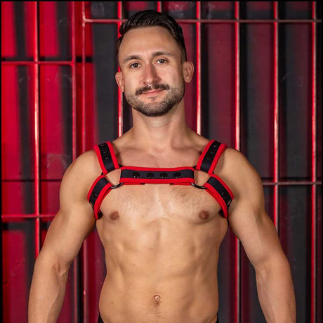 Mr S Leather Neo Carbon Bulldog Harness Black Red
