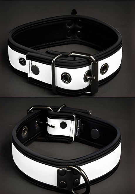 Mr S Leather Neoprene Puppy Collar White Black