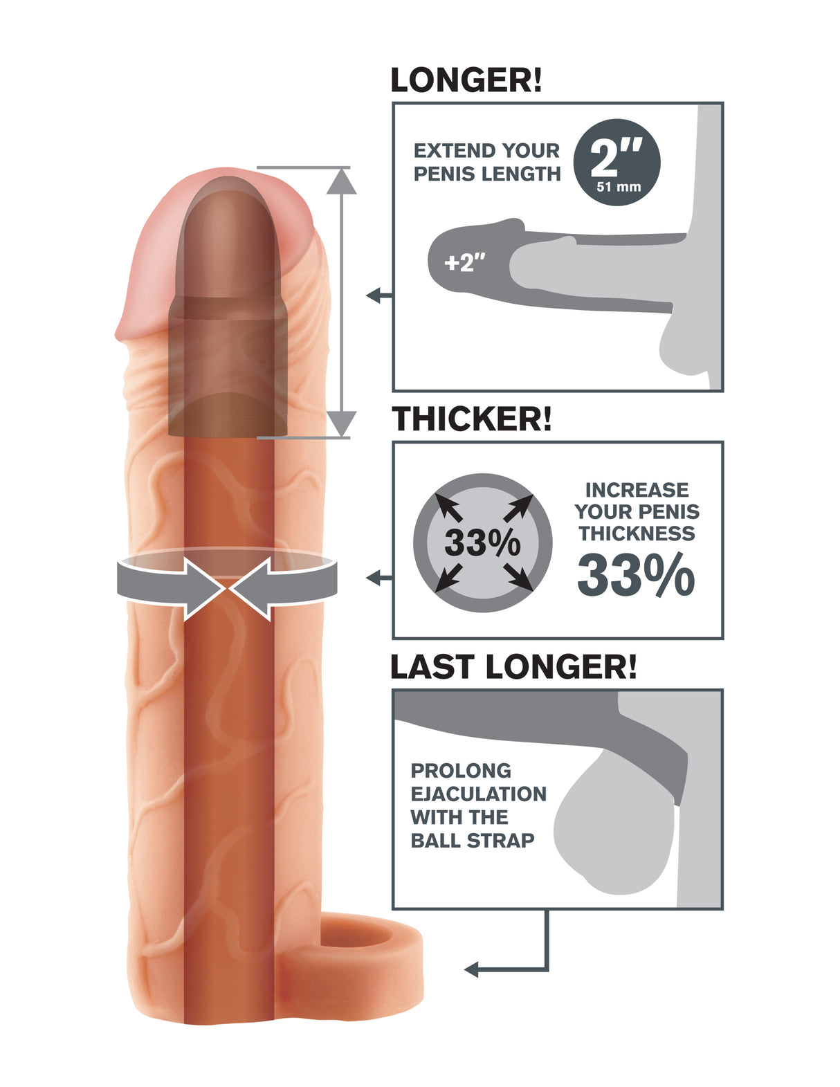 Fantasy X Tensions Perfect 2 Inch Extender with Ball Strap Light