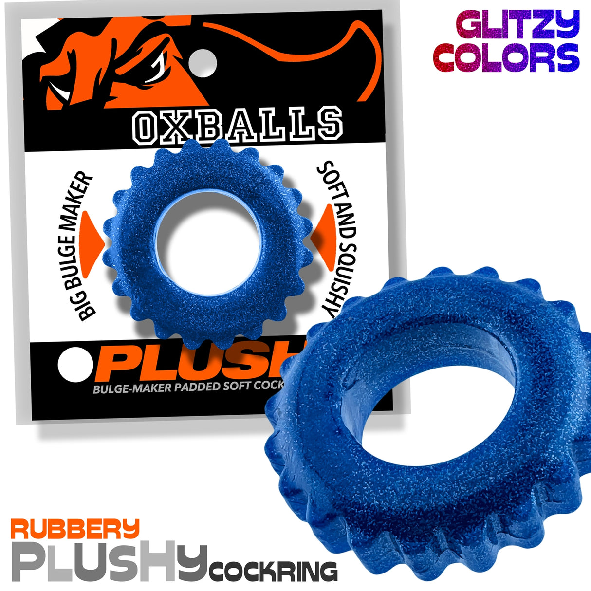 Oxballs Plushy Cock Ring Blue Fire