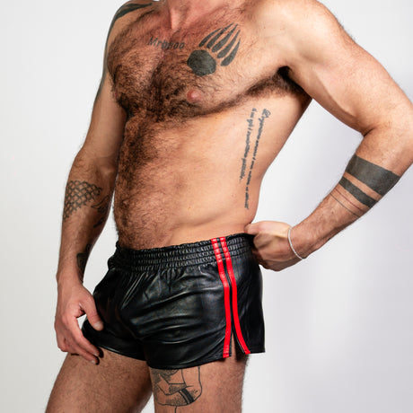 ruff GEAR Double Tone Leather Sports Shorts Black Red