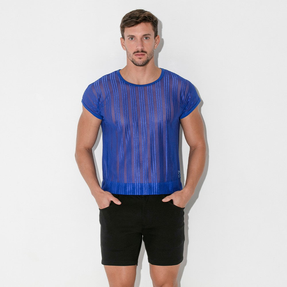 Code 22 Mesh Pinstripe T Shirt Blue