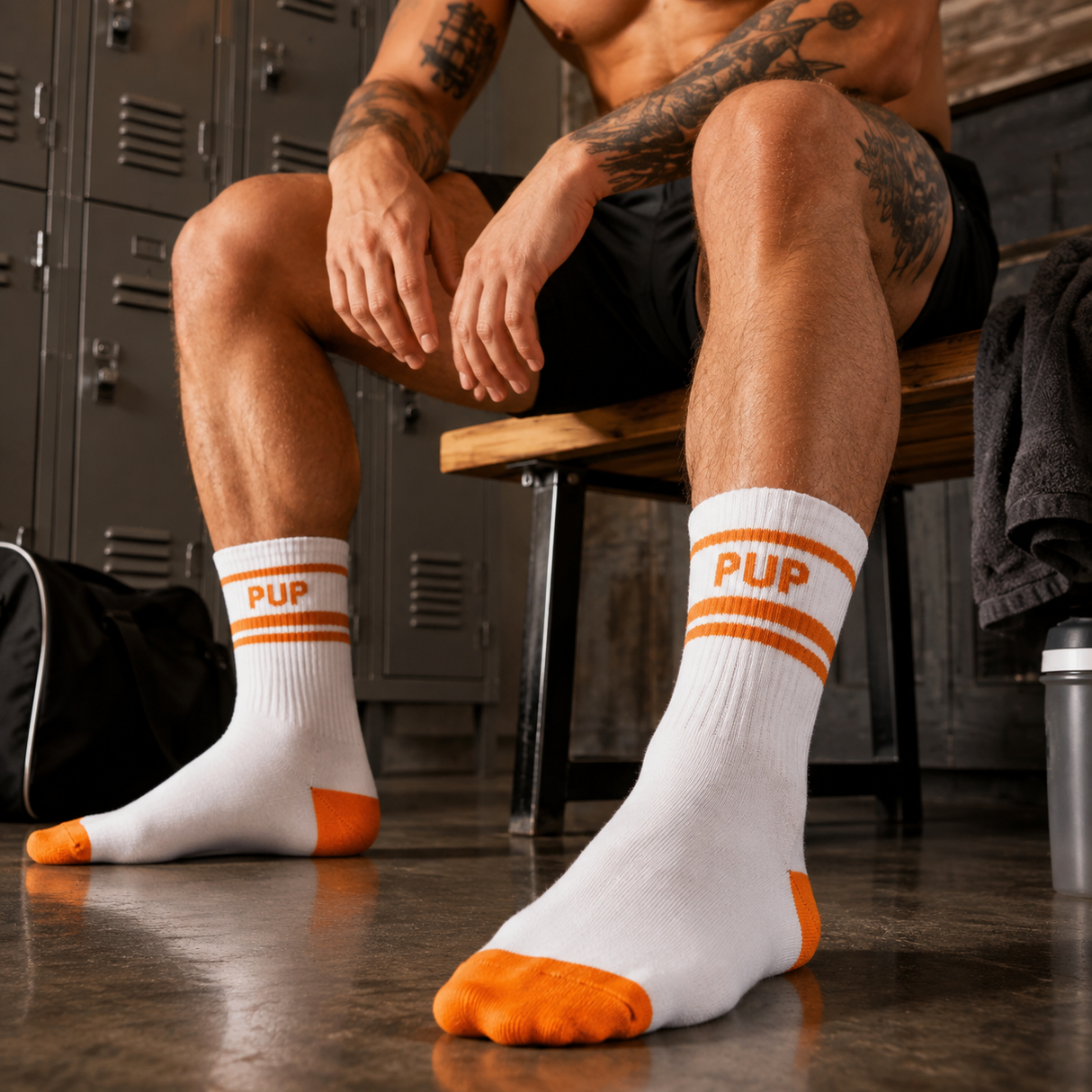 ruff GEAR Crew Socks PUP White Orange