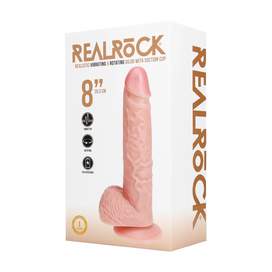 RealRock Straight Realistic Vibrating Rotating Dildo with Balls 8 Inch Light