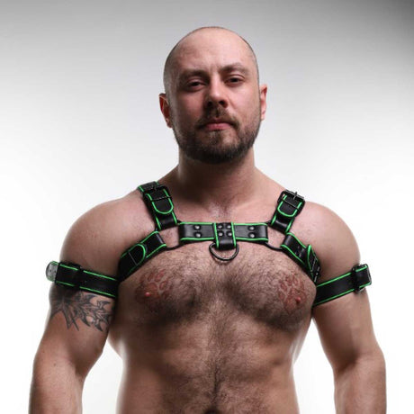 ruff GEAR Leather Bulldog Reflector Harness Black Neon Green