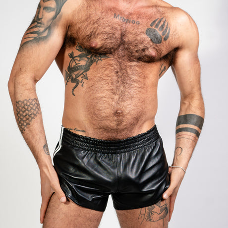 ruff GEAR Double Tone Leather Sports Shorts Black White