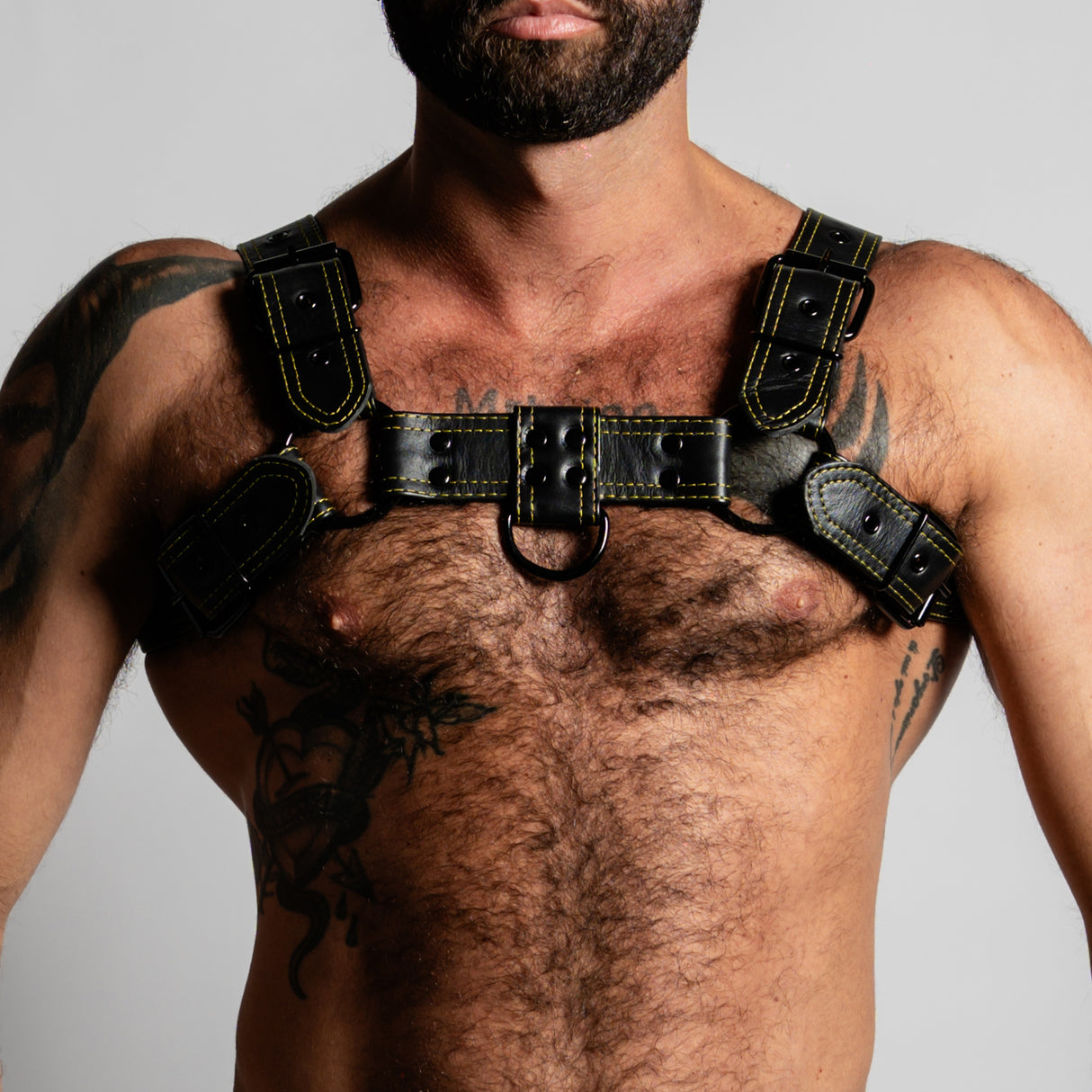 ruff GEAR RAW  Leather Bulldog Harness Black Yellow