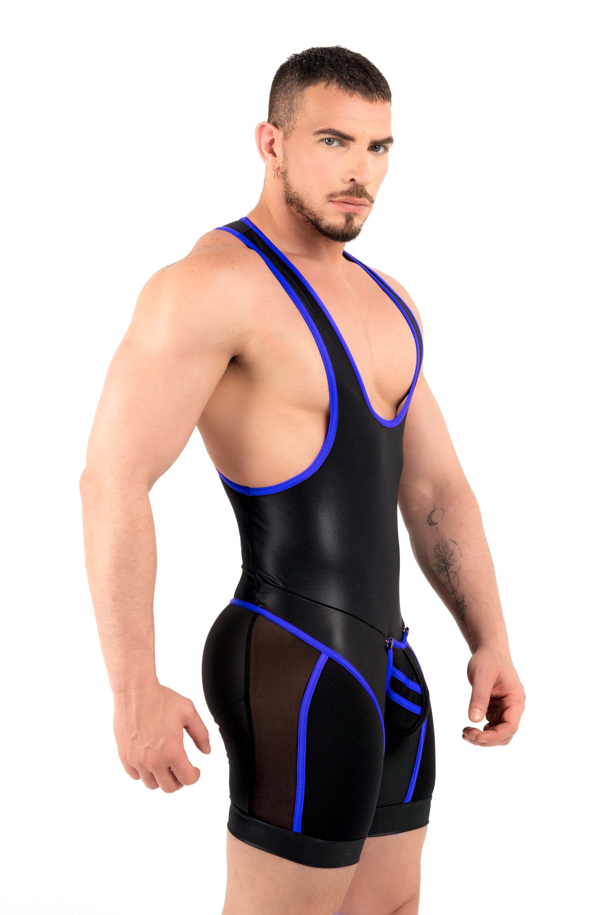 ROK Kinky Zipper Wrestler Singlet Black Blue