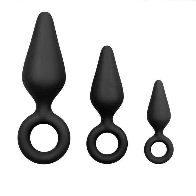 EasyToys Buttplugs with Pull Ring Set Black