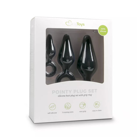 EasyToys Buttplugs with Pull Ring Set Black