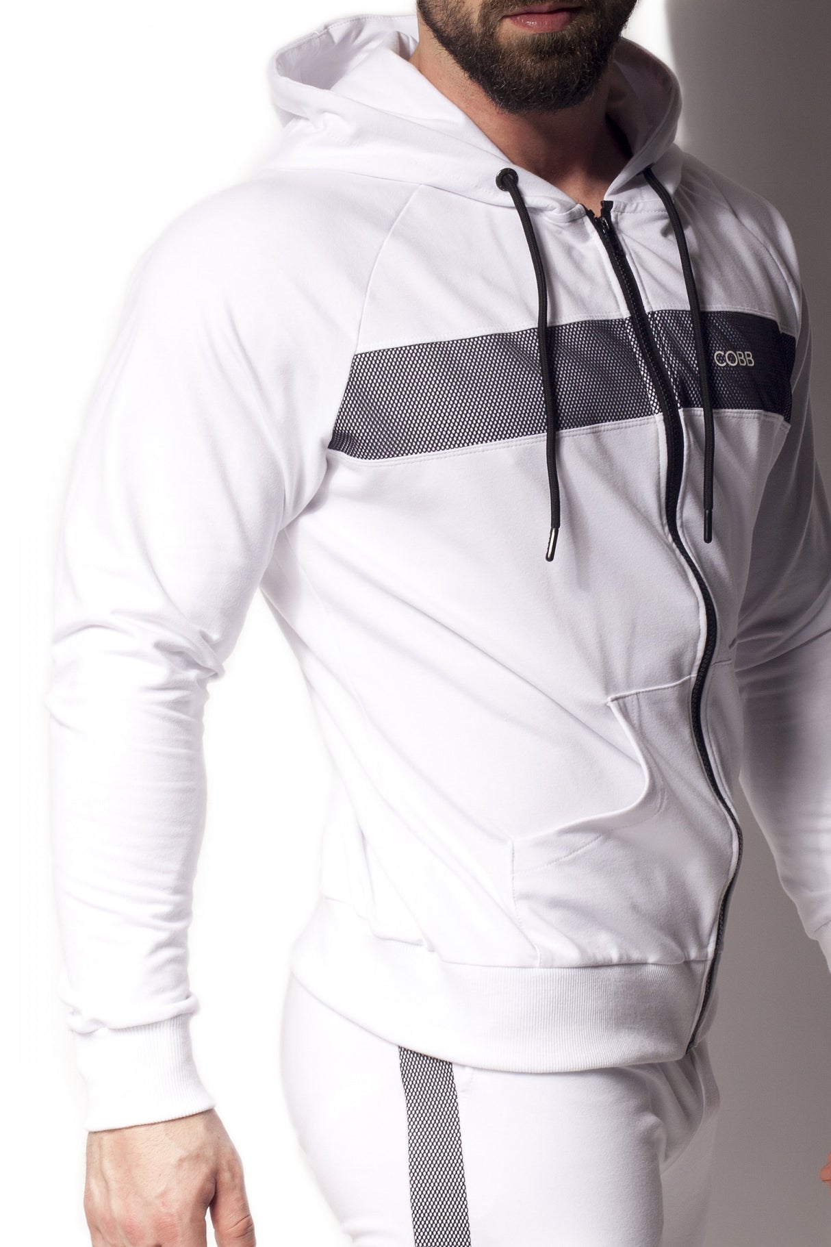 Alexander Cobb Stripe Zipper Hoody White