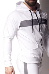 Alexander Cobb Stripe Zipper Hoody White