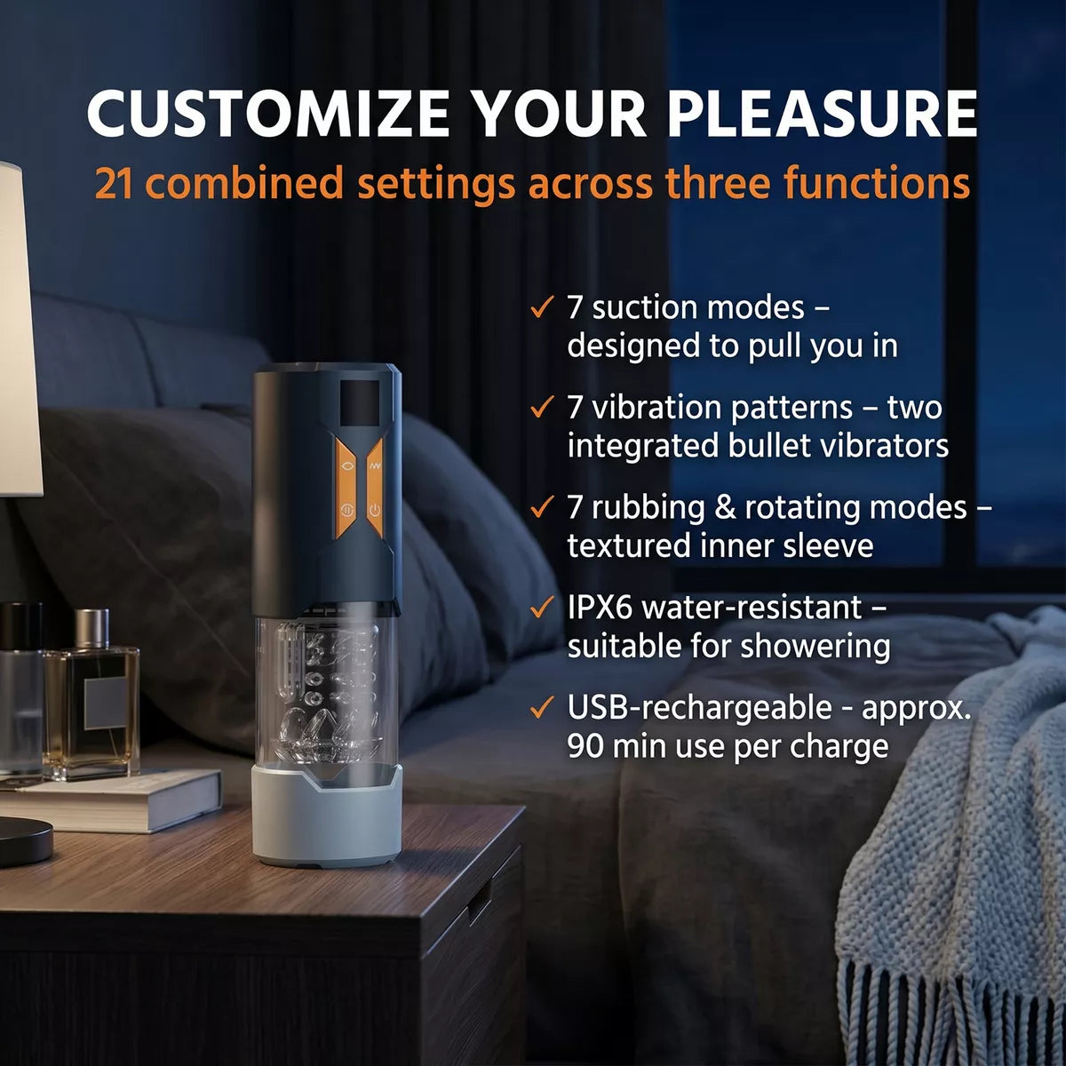 CRUIZR CM09 3 in 1 Masturbator with LCD Display Black