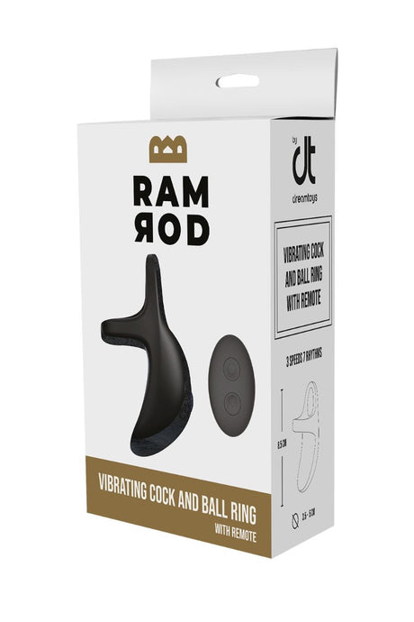 Ram Rod Vibrating Cock & Ball Ring with Remote Black