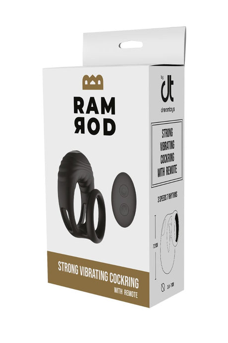 Ram Rod Strong Vibrating Cock Ring with Remote Black