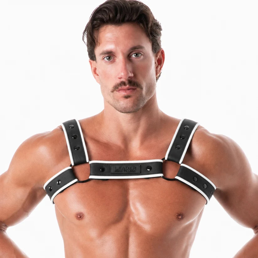 Leader Neoprene Harness Black White